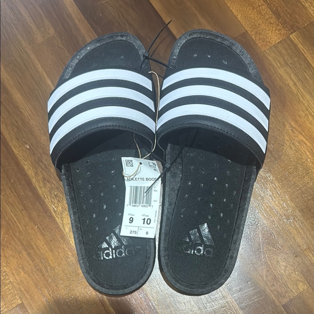 NWT Adidas Adilette Boost Black and White Slides